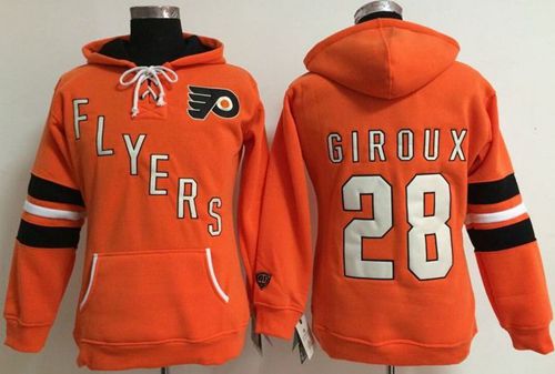 Philadelphia Flyers #28 Claude Giroux Orange Women's Old Time Heidi NHL Hoodie