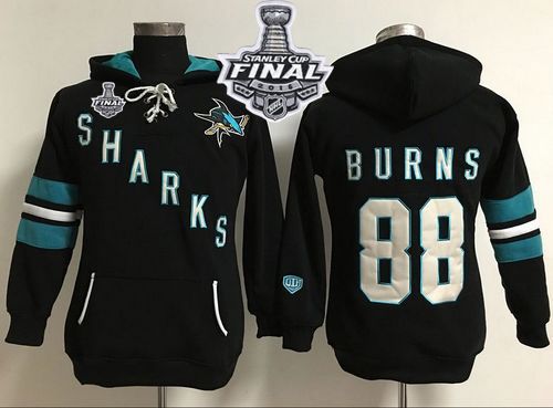 San Jose Sharks #88 Brent Burns Black 2016 Stanley Cup Final Patch Women's Old Time Heidi Hoodie NHL Hoodie