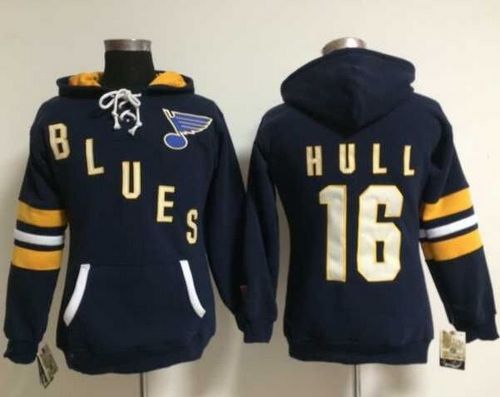St. Louis Blues #16 Brett Hull Navy Blue Women's Old Time Heidi NHL Hoodie