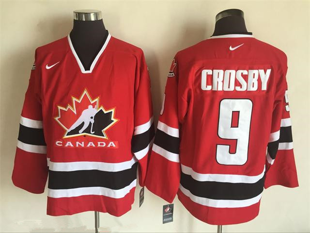 Men's 2002 Team Canada #9 Sidney Crosby Red Nike Olympic Throwback Stitched Hockey Jersey
