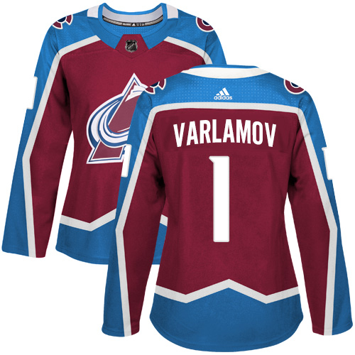 Adidas Colorado Avalanche #1 Semyon Varlamov Burgundy Home Authentic Women's Stitched NHL Jersey