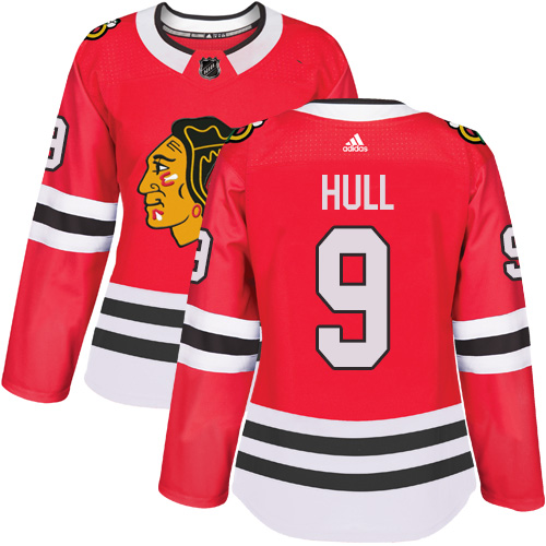 Adidas Chicago Blackhawks #9 Bobby Hull Red Home Authentic Women's Stitched NHL Jersey