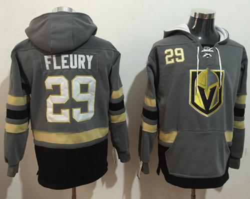 Men's Vegas Golden Knights #29 Marc-Andre Fleury Grey Name & Number Pullover NHL Hoodie