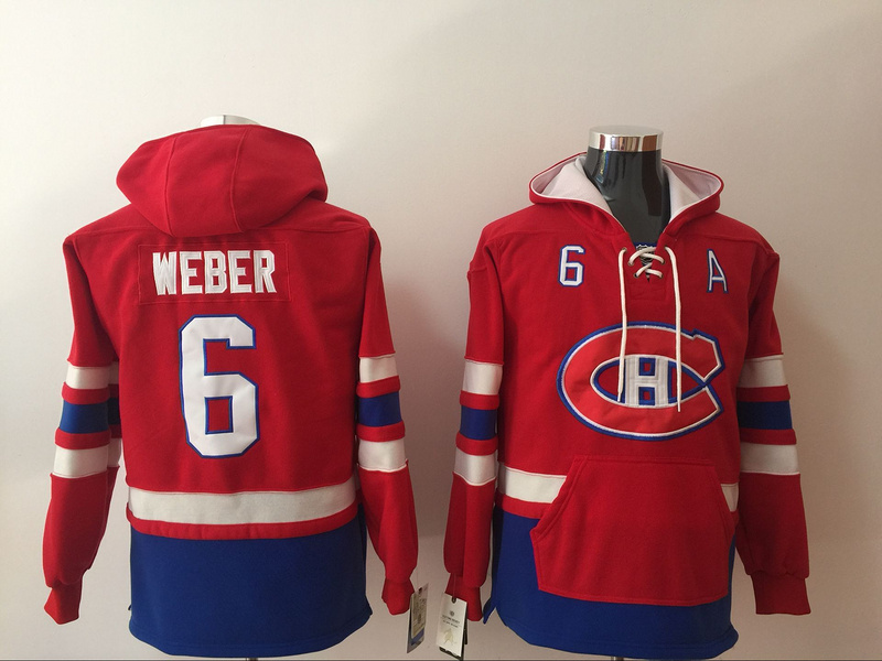 Men's Montreal Canadiens #6 Shea Weber NEW Red Pocket Stitched NHL Old Time Hockey Hoodie