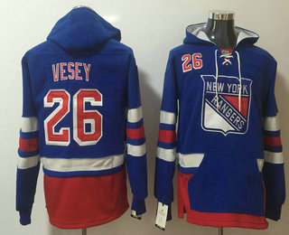 Men's New York Rangers #26 Jimmy Vesey Royal Blue Pocket Stitched NHL Old Time Hockey Pullover Hoodie