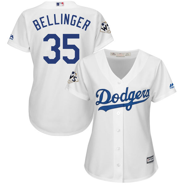 Women's Los Angeles Dodgers #35 Cody Bellinger White 2017 World Series Bound Cool Base Player Jersey
