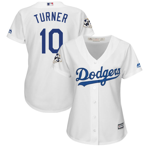 Women's Los Angeles Dodgers #10 Justin Turner White 2017 World Series Bound Cool Base Player Jersey