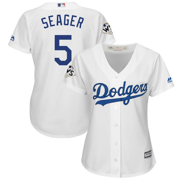 Women's Los Angeles Dodgers #5 Corey Seager White 2017 World Series Bound Cool Base Player Jersey