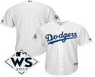 Men's Los Angeles Dodgers Majestic White 2017 World Series Patch Cool Base Team Jersey
