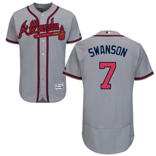 Men's Atlanta Braves #7 Dansby Swanson Grey Flexbase Authentic Collection Stitched MLB Jersey