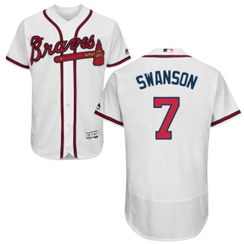 Men's Atlanta Braves #7 Dansby Swanson White Flexbase Authentic Collection Stitched MLB Jersey