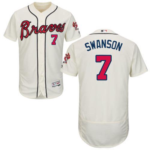 Men's Atlanta Braves #7 Dansby Swanson Cream Flexbase Authentic Collection Stitched MLB Jersey