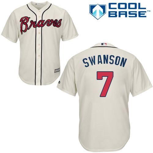 Men's Atlanta Braves #7 Dansby Swanson Cream Cool Base Stitched MLB Jersey