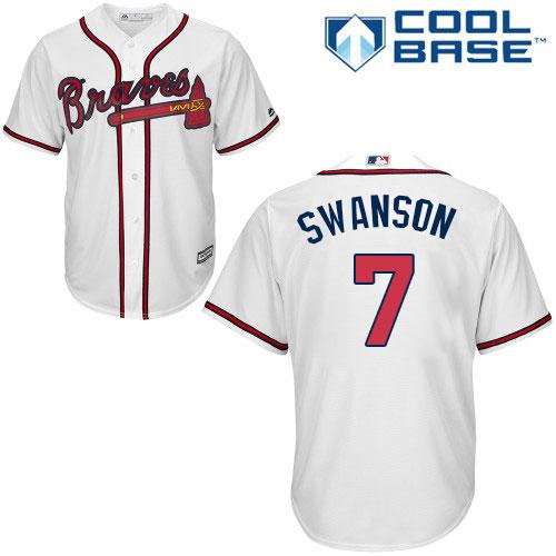 Men's Atlanta Braves #7 Dansby Swanson White Cool Base Stitched MLB Jersey