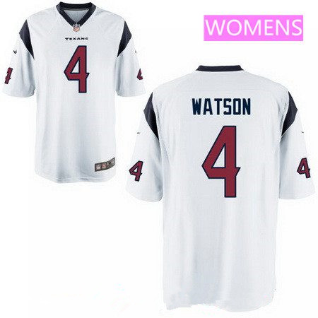 Women's 2017 NFL Draft Houston Texans #4 Deshaun Watson White Road Stitched NFL Nike Game Jersey