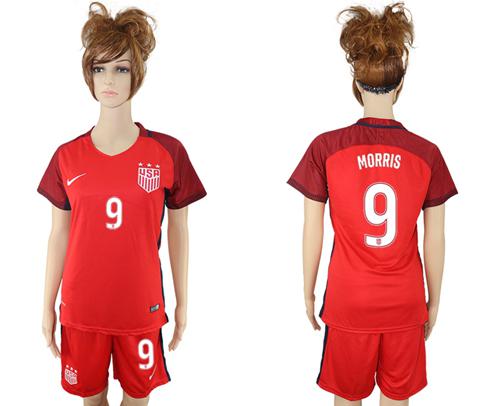 Women's USA #9 Morris Away Soccer Country Jersey