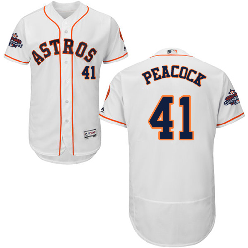 Men's Houston Astros #41 Brad Peacock White Flexbase Authentic Collection 2017 World Series Champions Stitched MLB Jersey