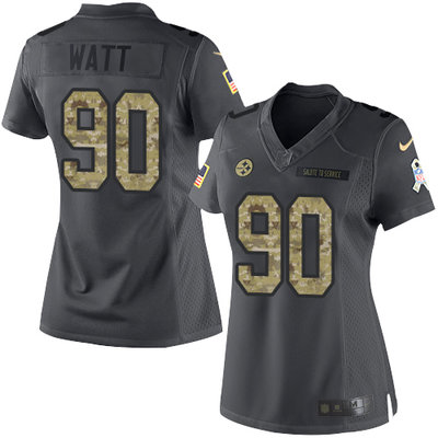 Women's Nike Pittsburgh Steelers #90 T. J. Watt Black Stitched NFL Limited 2016 Salute to Service Jersey