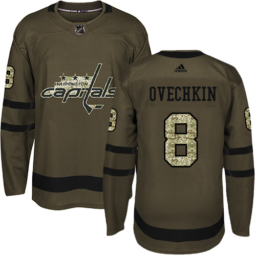Adidas Capitals #8 Alex Ovechkin Green Salute to Service Stitched Youth NHL Jersey