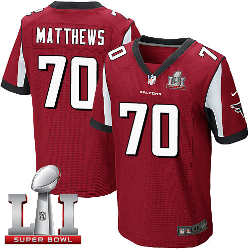 Nike Falcons #70 Jake Matthews Red Team Color Super Bowl LI 51 Men's Stitched NFL Elite Jersey