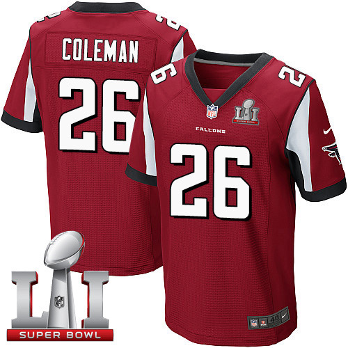 Nike Falcons #26 Tevin Coleman Red Team Color Super Bowl LI 51 Men's Stitched NFL Elite Jersey