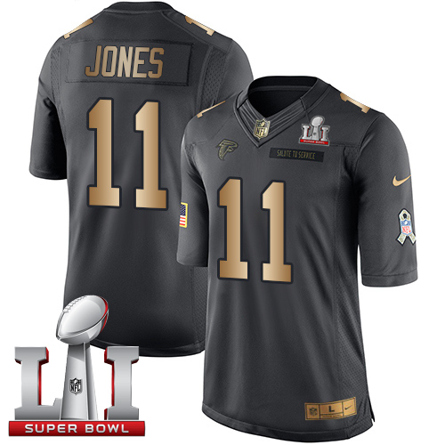 Nike Falcons #11 Julio Jones Black Super Bowl LI 51 Men's Stitched NFL Limited Gold Salute To Service Jersey