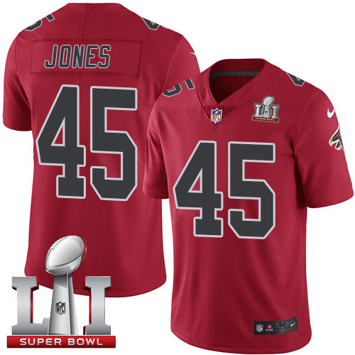 Nike Falcons #45 Deion Jones Red Super Bowl LI 51 Men's Stitched NFL Limited Rush Jersey