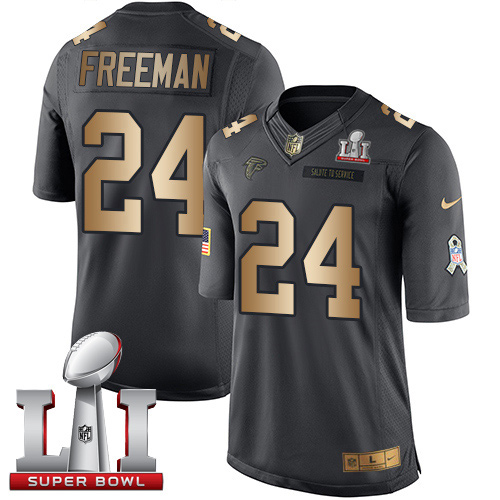 Nike Falcons #24 Devonta Freeman Black Super Bowl LI 51 Men's Stitched NFL Limited Gold Salute To Service Jersey