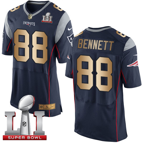 Nike Patriots #88 Martellus Bennett Navy Blue Team Color Super Bowl LI 51 Men's Stitched NFL New Elite Gold Jersey