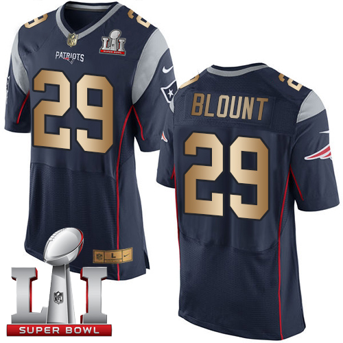 Nike Patriots #29 LeGarrette Blount Navy Blue Team Color Super Bowl LI 51 Men's Stitched NFL New Elite Gold Jersey