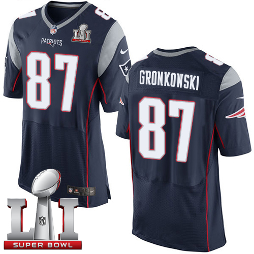 Nike Patriots #87 Rob Gronkowski Navy Blue Team Color Super Bowl LI 51 Men's Stitched NFL New Elite Jersey