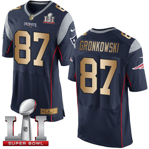 Nike Patriots #87 Rob Gronkowski Navy Blue Team Color Super Bowl LI 51 Men's Stitched NFL New Elite Gold Jersey