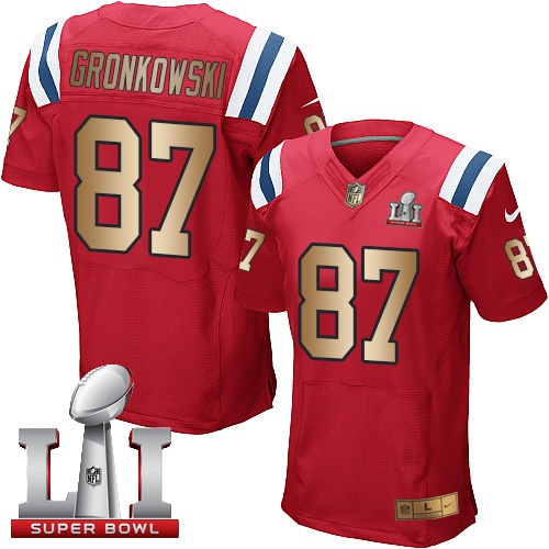 Nike Patriots #87 Rob Gronkowski Red Alternate Super Bowl LI 51 Men's Stitched NFL Elite Gold Jersey