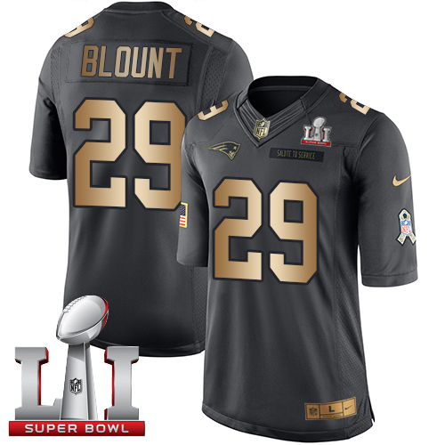 Nike Patriots #29 LeGarrette Blount Black Super Bowl LI 51 Men's Stitched NFL Limited Gold Salute To Service Jersey