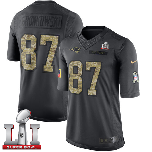 Nike Patriots #87 Rob Gronkowski Black Super Bowl LI 51 Men's Stitched NFL Limited 2016 Salute To Service Jersey