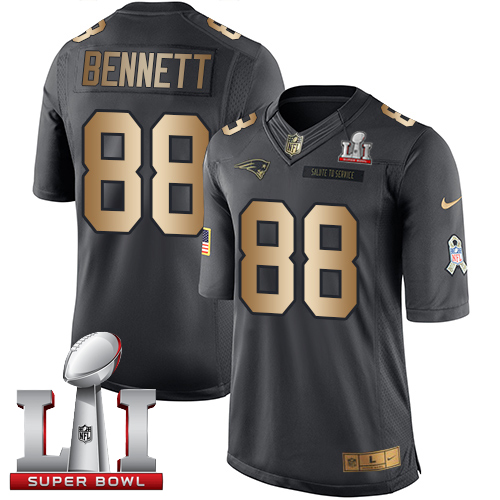 Nike Patriots #88 Martellus Bennett Black Super Bowl LI 51 Men's Stitched NFL Limited Gold Salute To Service Jersey
