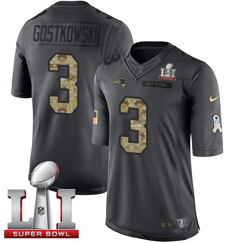 Nike Patriots #3 Stephen Gostkowski Black Super Bowl LI 51 Men's Stitched NFL Limited 2016 Salute To Service Jersey