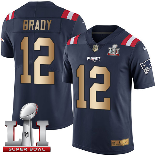 Nike Patriots #12 Tom Brady Navy Blue Super Bowl LI 51 Men's Stitched NFL Limited Gold Rush Jersey