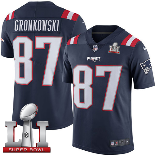 Nike Patriots #87 Rob Gronkowski Navy Blue Super Bowl LI 51 Men's Stitched NFL Limited Rush Jersey