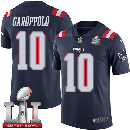 Nike Patriots #10 Jimmy Garoppolo Navy Blue Super Bowl LI 51 Men's Stitched NFL Limited Rush Jersey