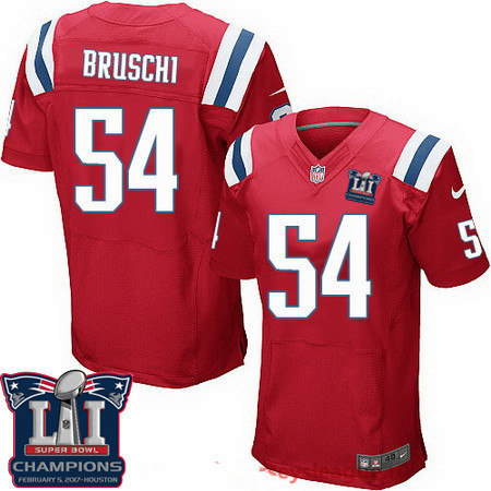 Men's New England Patriots #54 Tedy Bruschi Red 2017 Super Bowl LI Champions Patch Stitched NFL Nike Elite Jersey