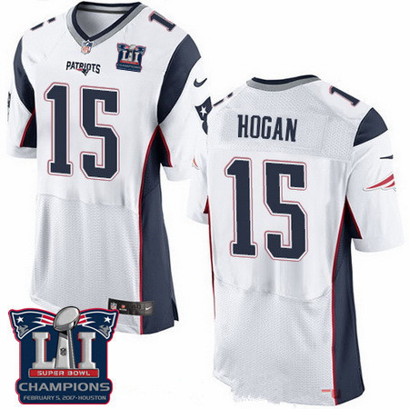 Men's New England Patriots #15 Chris Hogan White 2017 Super Bowl LI Champions Patch Stitched NFL Nike Elite Jersey