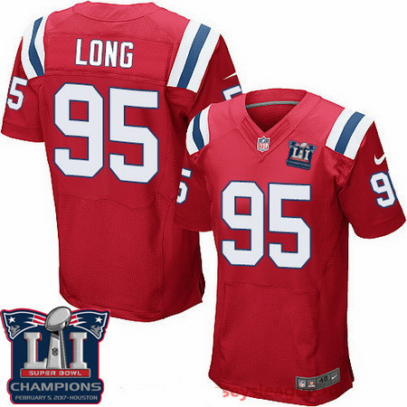 Men's New England Patriots #95 Chris Long Red 2017 Super Bowl LI Champions Patch Stitched NFL Nike Elite Jersey