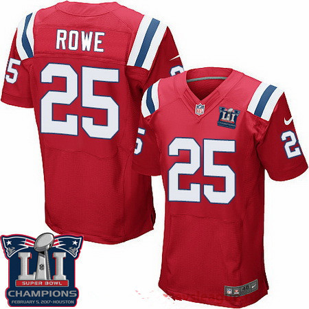 Men's New England Patriots #25 Eric Rowe Red 2017 Super Bowl LI Champions Patch Stitched NFL Nike Elite Jersey