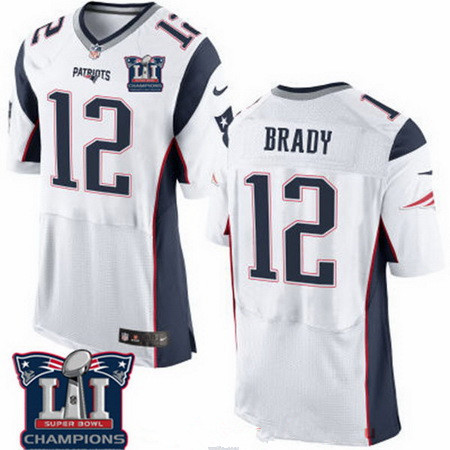 Men's New England Patriots #12 Tom Brady White 2017 Super Bowl LI Champions Patch Stitched NFL Nike Elite Jersey