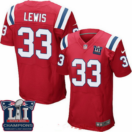 Men's New England Patriots #33 Dion Lewis Red 2017 Super Bowl LI Champions Patch Stitched NFL Nike Elite Jersey