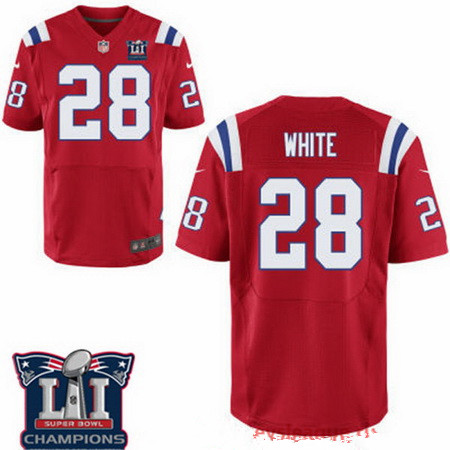 Men's New England Patriots #28 James White Red 2017 Super Bowl LI Champions Patch Stitched NFL Nike Elite Jersey