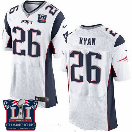 Men's New England Patriots #26 Logan Ryan White 2017 Super Bowl LI Champions Patch Stitched NFL Nike Elite Jersey