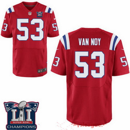 Men's New England Patriots #53 Kyle Van Noy Red 2017 Super Bowl LI Champions Patch Stitched NFL Nike Elite Jersey