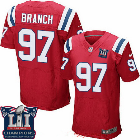 Men's New England Patriots #97 Alan Branch Red 2017 Super Bowl LI Champions Patch Stitched NFL Nike Elite Jersey